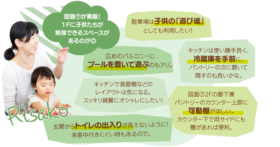 ママん家プロジェクト4図面⑦が素敵!1Fに子供たちが勉強できるスペースがあるのが◎